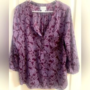 Liz Claiborne top in burgundy with white paisleys in WL. Silky